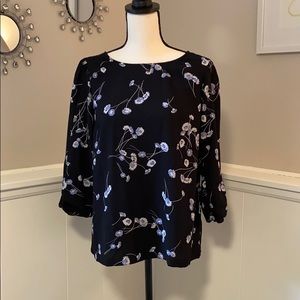 LC Conrad Black Floral Blouse Size Medium